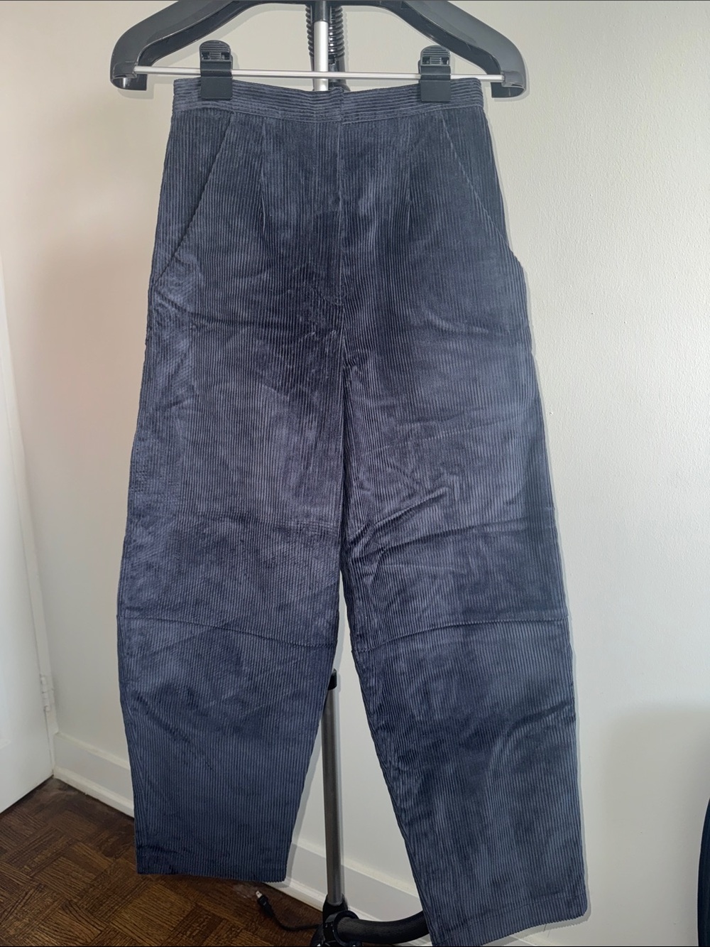 Wide-Leg Corduroy Pants in Navy Blue - Women's Relaxed Fit
